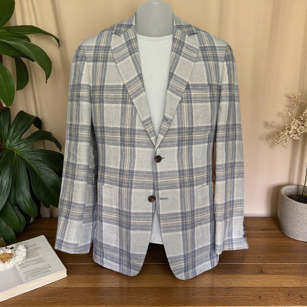 $1250 Rare Delave Linen - Sartoria Castangia Plaid Summer Sport Coat - 40/50 7R